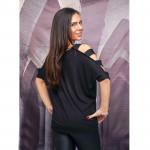 Ефектна дамска блуза с голо рамо в черно