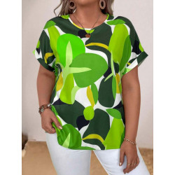 Свежа дамска макси блуза с къс ръкав в зелено