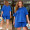 Ежедневен летен сет с къси панталони в цвят тюркоазено синьо