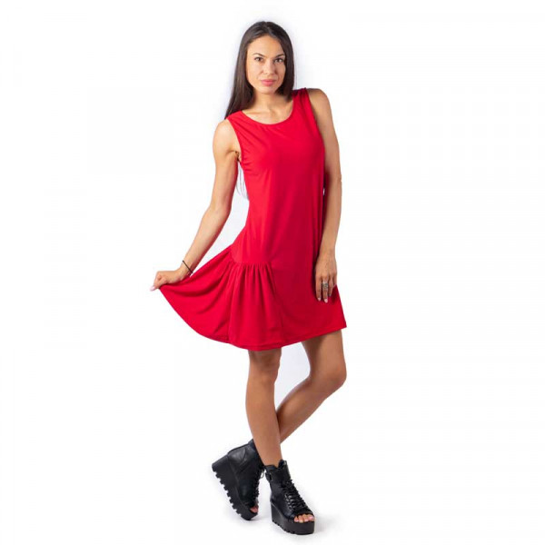 Удобна и практична дамска рокля с харбале в цвят червен