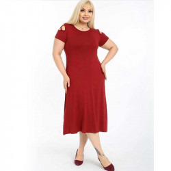 Разпродажба Дамска рокля полу клош в цвят бордо