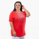Стилна дамска блуза с етно мотиви с щампа в червено