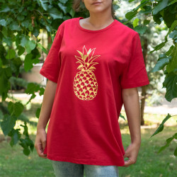 Дамска туника с щампа ананас в червено