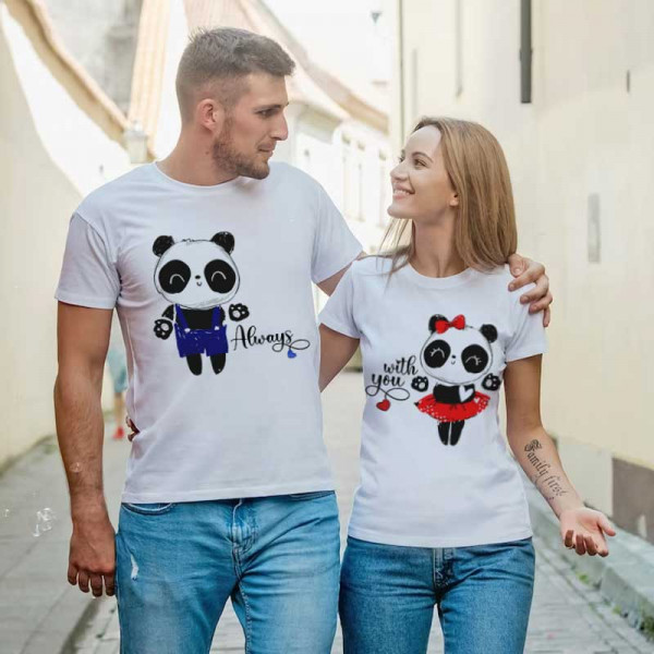 Комплект тениски за влюбени двойки Панди 12199