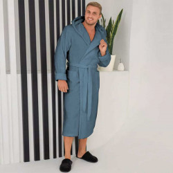 Луксозен хавлиен халат за баня - MAER цвят Синьо капри