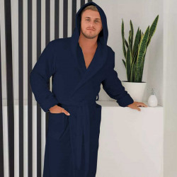 Луксозен хавлиен халат за баня - MAER цвят тъмно син