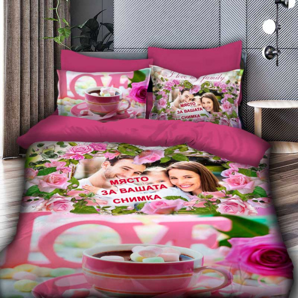 3D Луксозен спален комплект с романтичен принт и Ваша снимка 12098