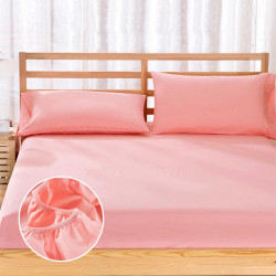 Комплект от чаршаф с ластик и 2 бр. калъфки - Ранфорс Розов цвят