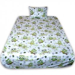 Луксозен бебешки спален комплект Зелени бухалчета