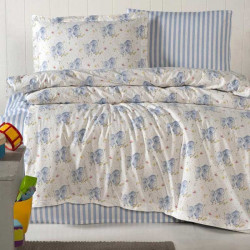 Комплект от луксозно детско спално бельо Зайчета в цвят синьо