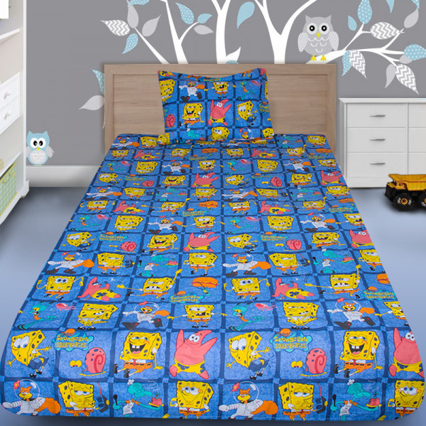 Комплект от луксозно детско спално бельо Спондж Боб в синьо с подарък