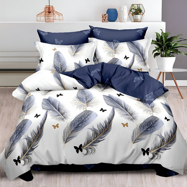Комплект двулицево спално бельо с ластик 6 части Blue feather
