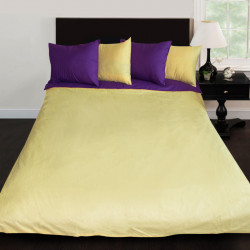 Комплект от двулицево спално бельо в жълто и лилаво с подарък