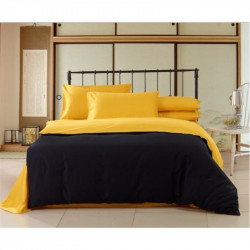 Комплект от двулицево спално бельо в жълто и черно с подарък