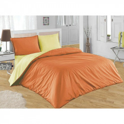 Комплект от двулицево спално бельо в жълто и оранжево с подарък