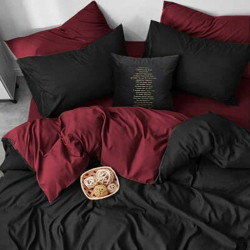 Комплект от двулицево спално бельо в бордо и черно с подарък