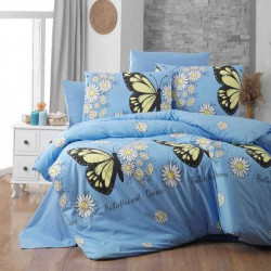 Спално бельо от Ранфорс Пеперуда в синьо 6 части