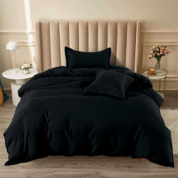 Едноцветен спален комплект от Ранфорс в Черен цвят с подарък