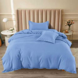 Едноцветен спален комплект от Ранфорс в Светло син цвят с подарък