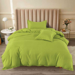 Едноцветен спален комплект от Ранфорс в цвят Резеда с подарък