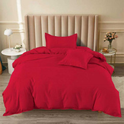 Едноцветен спален комплект от Ранфорс в Червен цвят с подарък
